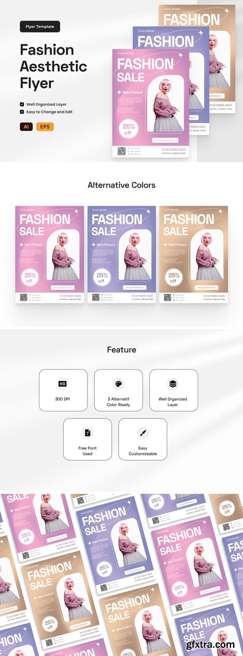 Fashion Sale Aesthetic Flyer AI &amp; EPS Template AVXPE7L