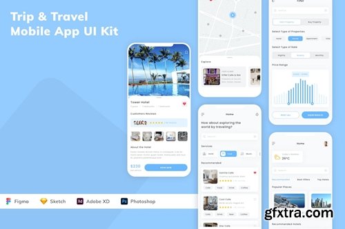 Trip &amp; Travel Mobile App UI Kit 3R86B94