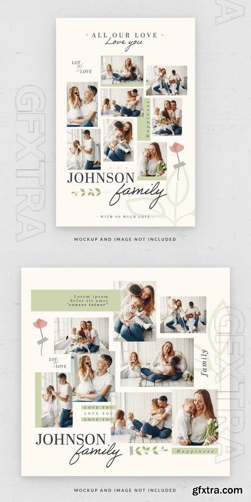 PSD family moment photo collage card square flyer template