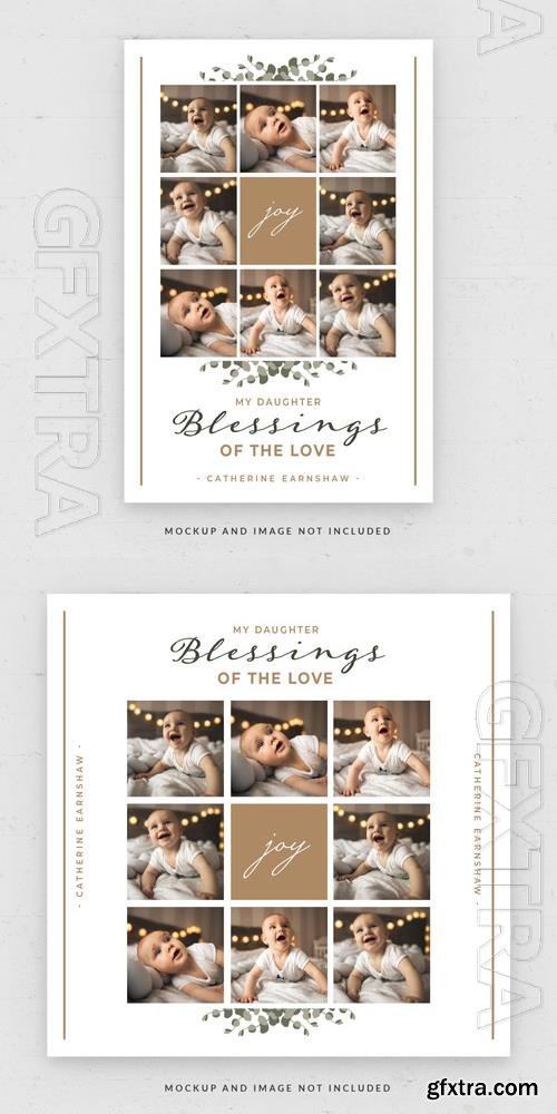 Photo collage grid postcard square flyer template in psd