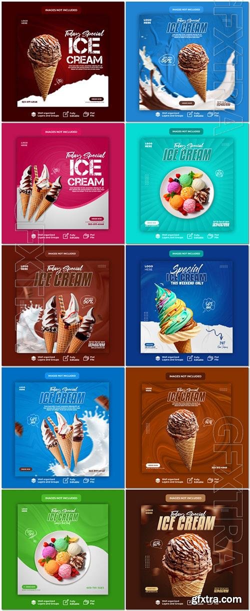 Ice cream psd poster design template