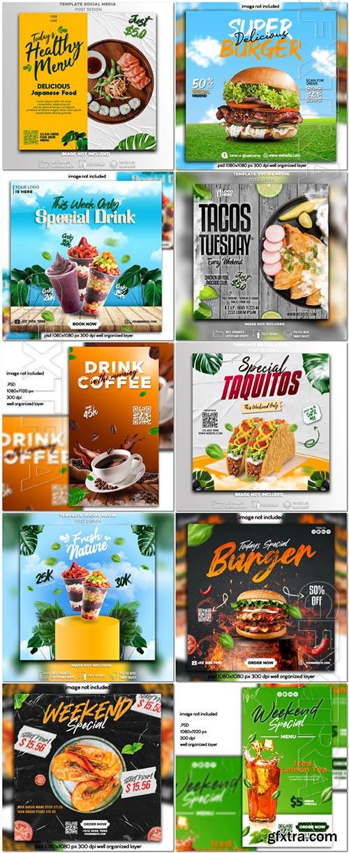 Flyer food and drink social media post, psd banner set vol 193