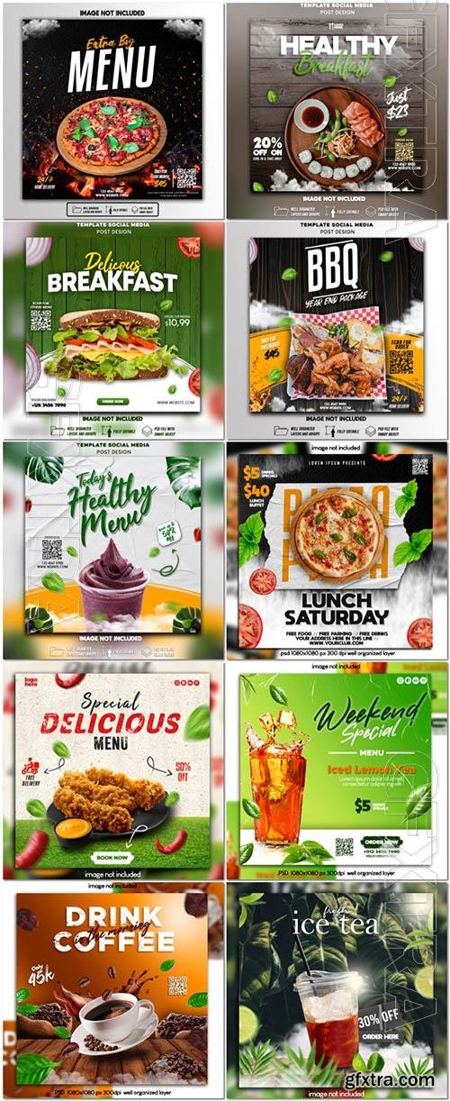 Flyer food and drink social media post, psd banner set vol 192