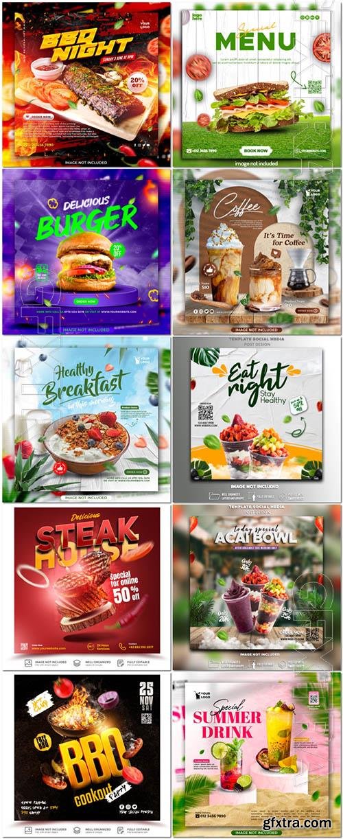 Flyer food and drink social media post, psd banner set vol 191