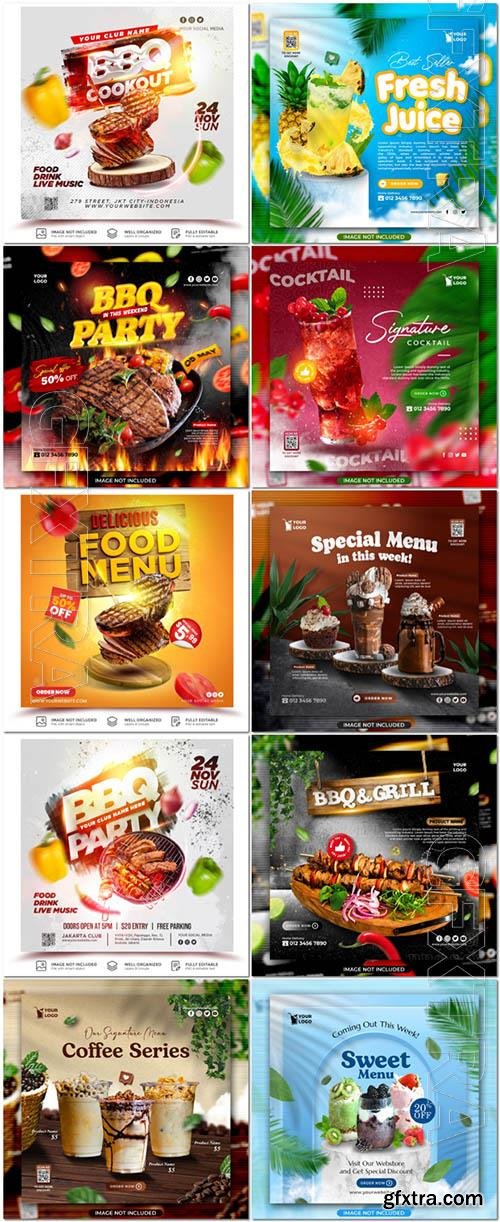 Flyer food and drink social media post, psd banner set vol 190