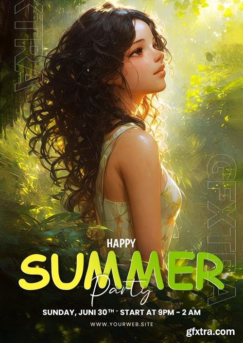 Summer psd poster with anime girl