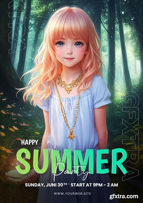 Summer psd poster with a little anime girl