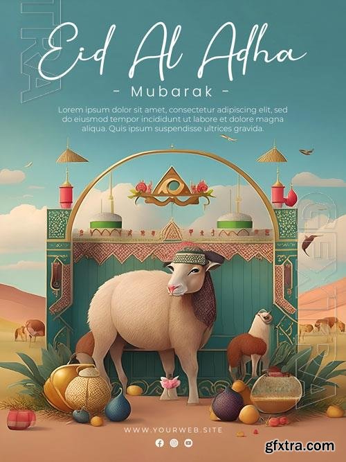 Eid al adha greeting psd design poster template