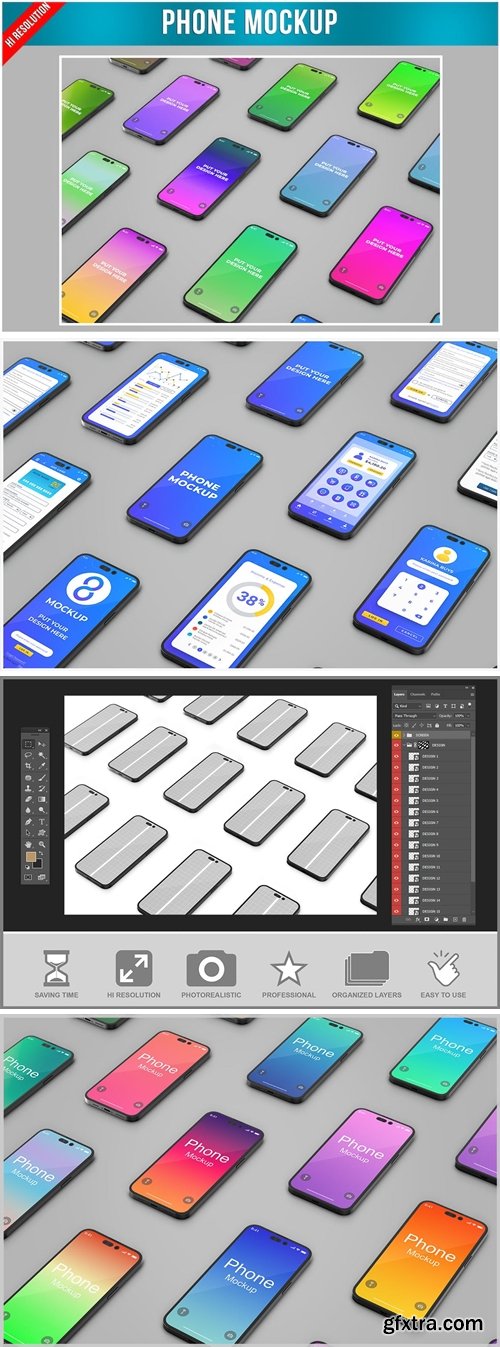 Phone Mockup Set Screens Ui Ux RLVYJAD