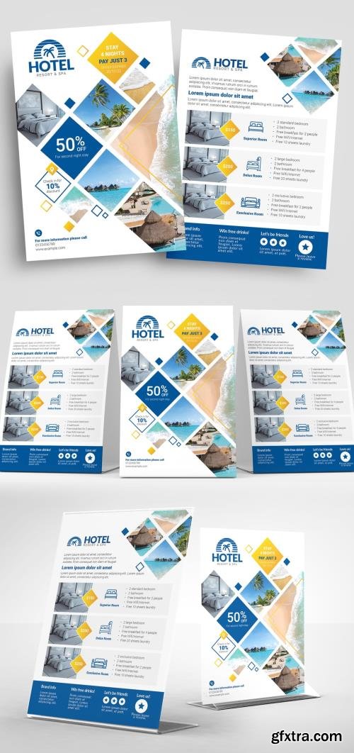 Flyer Layout with Geometric Elements and Hospitality Icons 315170228