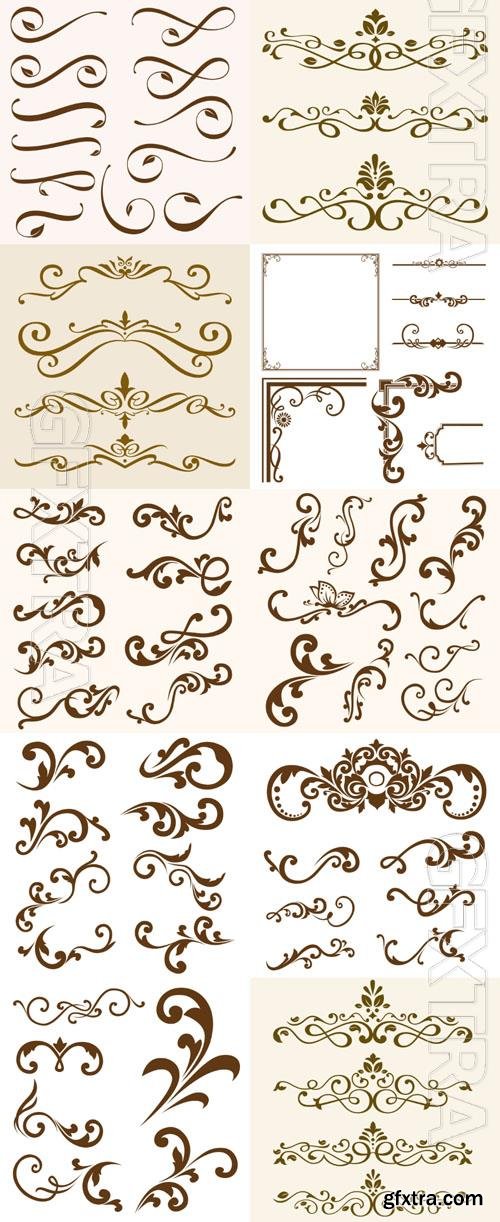 Dividers, frame, line, curls, scrolls, patterns, borders, floral, design elements, calligraphic, ornaments, decorative hand drawn vector set