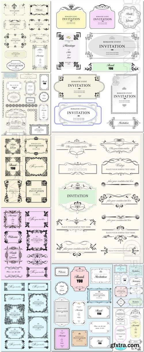 Vintage ornate frame for invitation card vector set