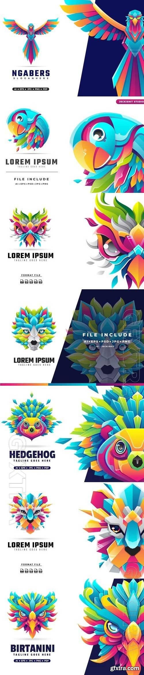 Gradient logo vector set vol 1, Bird, Dog, Eagle, Hedgehog, Lion, Owl, Parrot