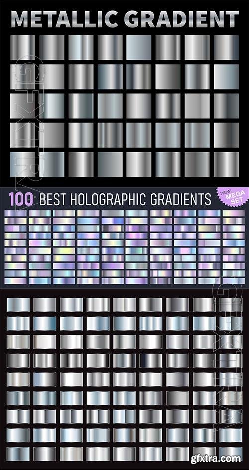Metallic  silver shiny gradients, vector set holographic gradient