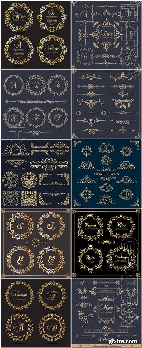 Gold vintage ornamental vector elements set