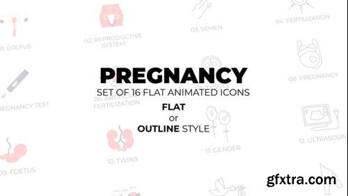 Videohive Mother's day - Pregnancy - Set of 16 Animated Icons Flat or Outline style 45122829