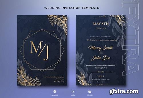 PSD gradient golden floral beautiful wedding invitation