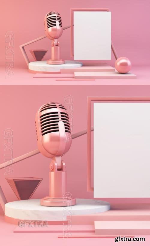 Pink Abstract Composition Mockup with Microphone 351340484