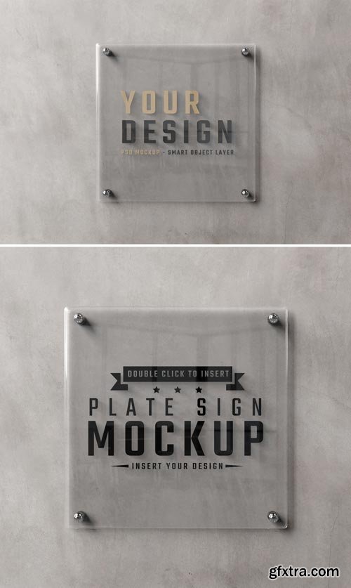 Transparent Glass Sign Plate on Concrete Wall Mockup