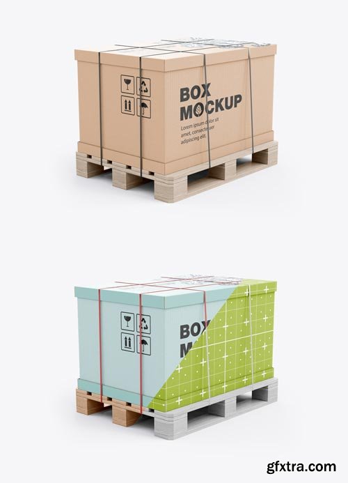 Pallet with Big Kraft Box Mockup 596288219