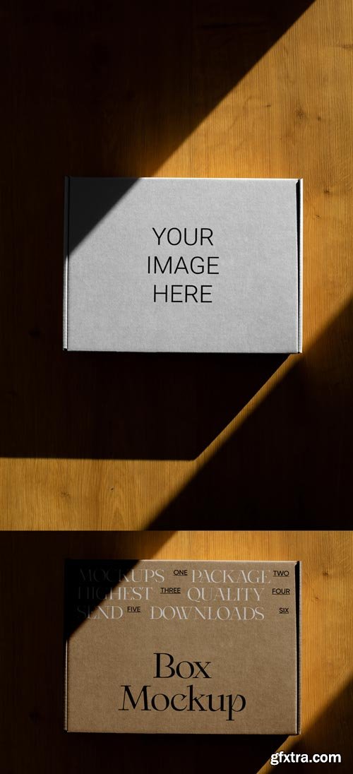 Paper Box on Wood Floor Mockup 593918764