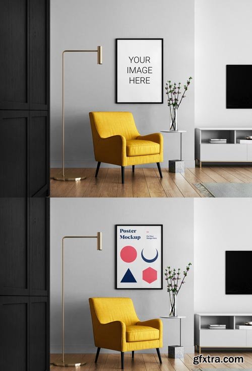 Livingroom with Poster Mockup 593918217