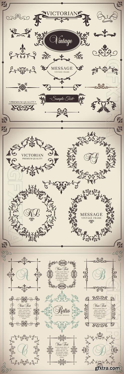 Vintage vector swirls, borders, frames, decorative elements, dividers, corners 