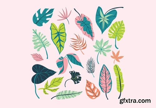 Flat Design Tropical Leaves Asset Illustration 590980919