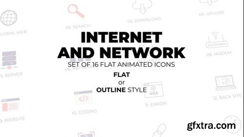 Videohive Internet and network - Set of 16 Animated Icons Flat or Outline style 45361924