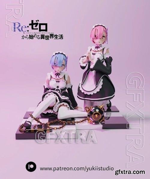 Re-zero Rem and Ram &ndash; 3D Print Model