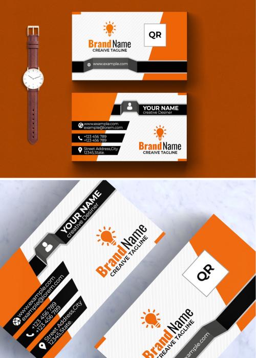 Clean Business Card Layout with Orange Accents 412649151