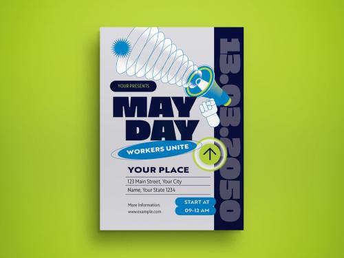 Blue 3D May Day Flyer Layout 582979882