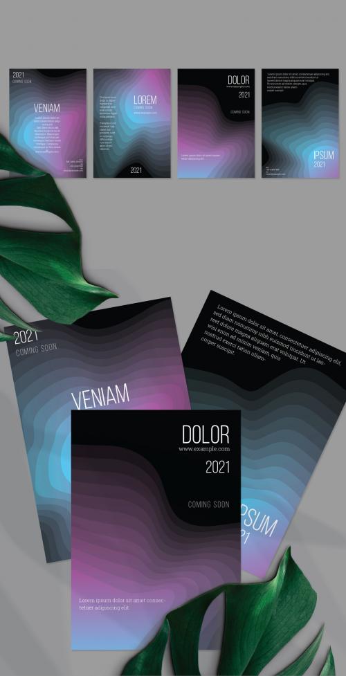 Flyer Layout with Gradient Blend Wavy Shapes on Black 592379448