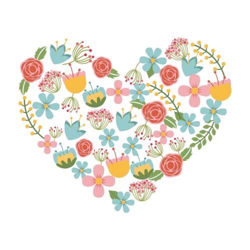 Tropical Flower and Leaf Icon Patterned Heart 124378725