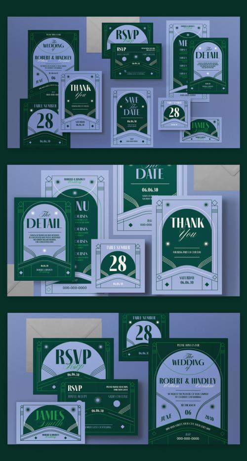 Green Art Deco Wedding Invitation Set 566153346