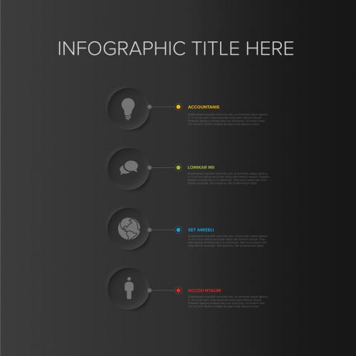 Simple Dark Gray Infographic with Four Circle Icon Elements 500107159