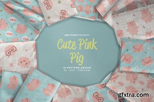 Cute Pink Pig - Seamless Pattern