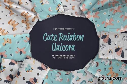 Cute Rainbow Unicorn - Seamless Pattern