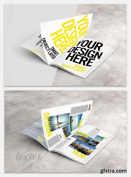 Open Magazine on Concrete Surface Mockup 232341500