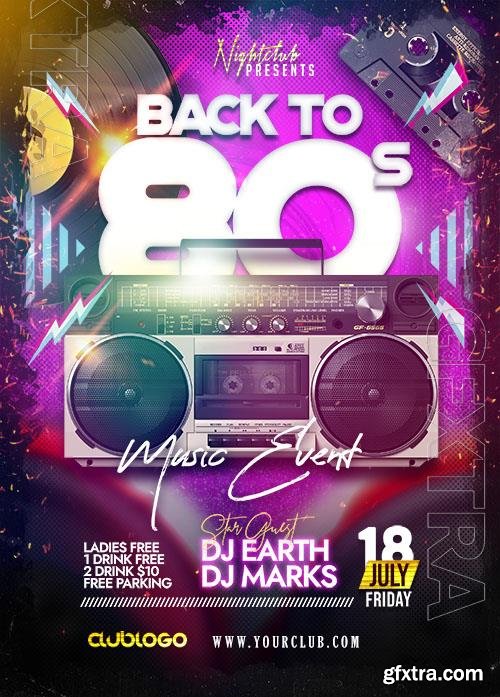 Back to 80s Music Event Party Flyer PSD