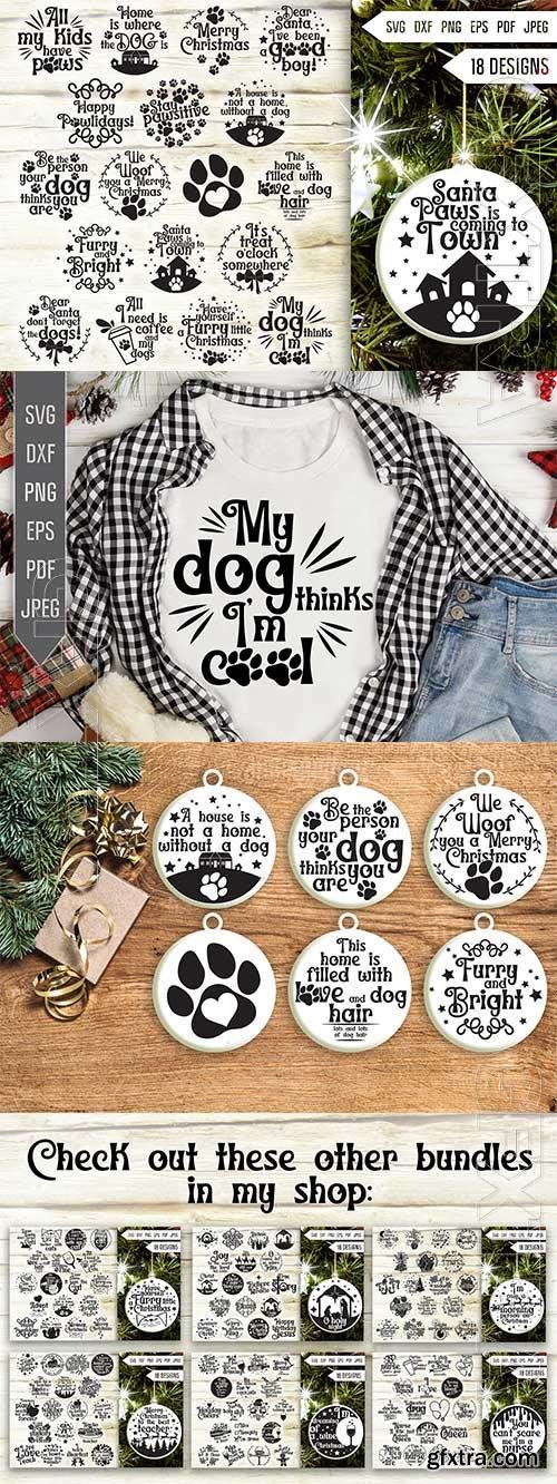 Dog christmas round ornament  bundle design elements