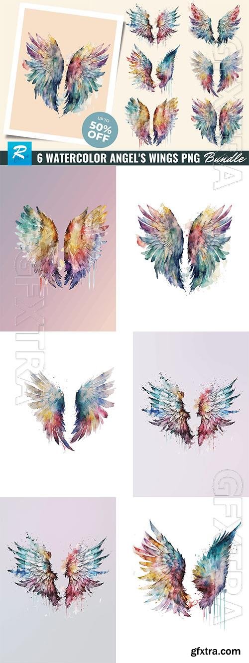 6 Watercolor angel's wings design elements