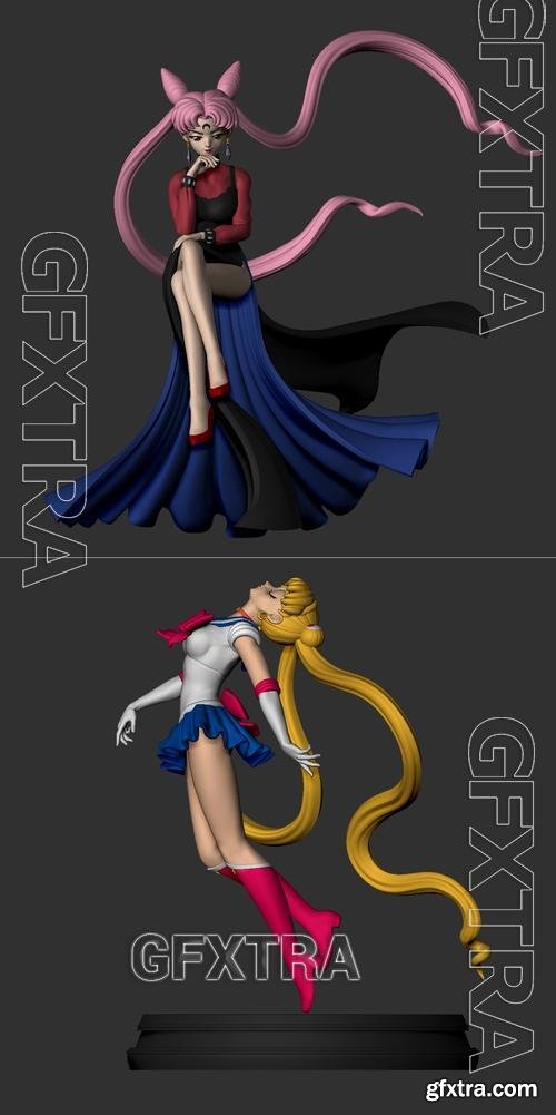 Black Lady and Sailor Moon &ndash; 3D Print Model