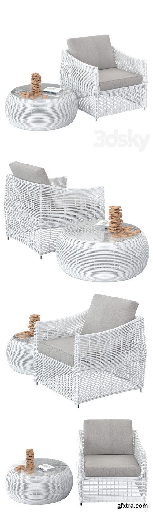 Table and rattan chair
