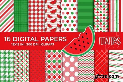 Summer Digital Papers Set, Watermelon Fruit Clipart