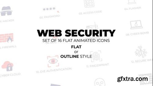 Videohive Web Security - Set of 16 Animated Icons Flat or Outline style 45613215