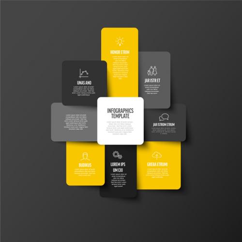 Dark infographic made from content rounded blocks with yellow accent 591789446