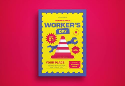 Yellow Flat Design International Worker Day Flyer Layout 580580903