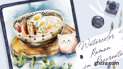 How to Paint Japanese Ramen - Watercolor Food Illustration with Cute Character in Procreate