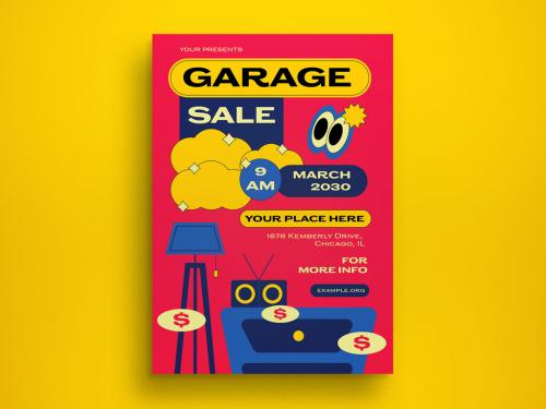 Red Retro Garage Sale Flyer Layout 588267378